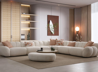 Stilvolles Wohnzimmer Set Luxuriöses Ecksofa Couchtisch Pouf Möbel