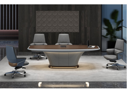 Moderner Konferenztisch in Grau-Braun – elegant und funktional zugleich.