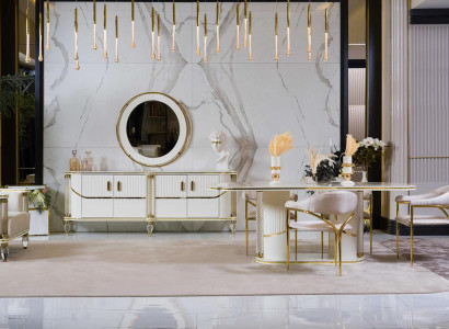 Das stilvolle Esszimmer-Set 6 tlg (Esstisch+4x Stühle+Konsole mit Spiegel).