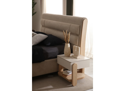 Stylischer Beiger Nachttisch Designer Schlafzimmer Holz Möbel