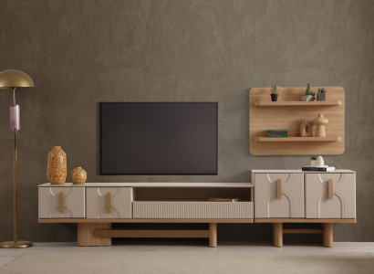 Beiges Wohnzimmer Set Designer TV-Konsole Luxuriöse Holz Möbel