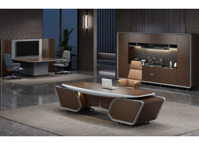 Exklusives 3-tlg. Büro-Set Schreibtisch Vitrine und Chefsessel.