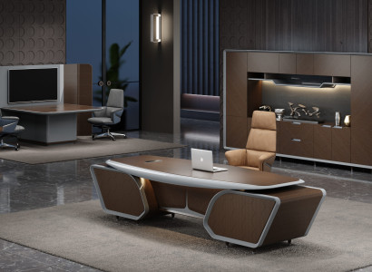 Exklusives 3-tlg. Büro-Set Schreibtisch Vitrine und Chefsessel.