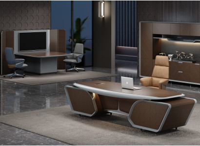 Stylisches Büro-Set Schreibtisch + Chefsessel für anspruchsvolle Räume.