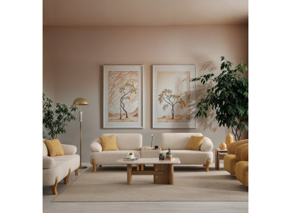 Helle Wohnzimmer Sitzmöbel Designer 3-Sitzer Couchtisch Konsole 3tlg