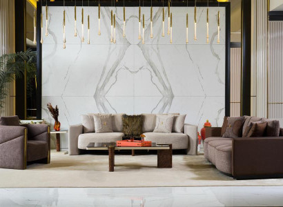 Wohnzimmer Set (Sofagarnitur 3+3+1+2x Couchtisch) mit angenehmer Textur.