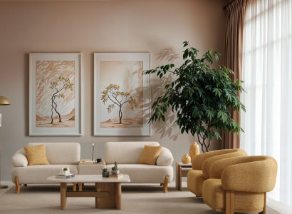 Beiges Wohnzimmer Set Designer Sofa 2x Polstersessel Holztische