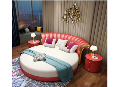 Exklusives Rotes Schlafzimmer Doppelbett Stilvolles Rundbett Möbel