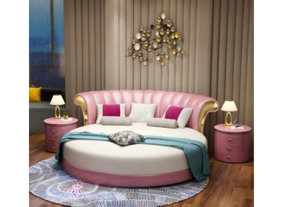 Schlafzimmer Rundbett Stilvolles Rosa Bett Doppelbett LED-Betten