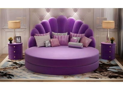 Stilvolles Lila Doppelbett Designer Rundbett Schlafzimmer Textilbett