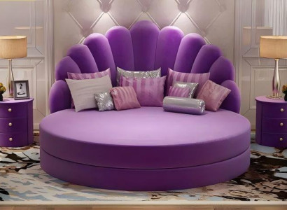 Stilvolles Lila Doppelbett Designer Rundbett Schlafzimmer Textilbett