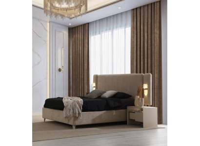 Moderne Schlafzimmer Garnitur Polsterbett 2x Holz Nachttische