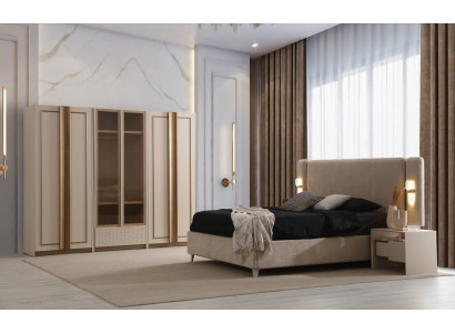 Komplettes Schlafzimmer Set Designer Textilbett Nachttische Schrank