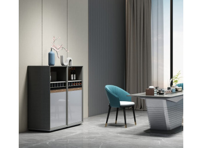 Büroschrank in Grau aus Holz – kompakt und modern