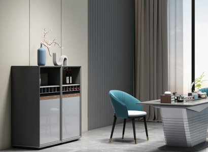 Büroschrank in Grau aus Holz – kompakt und modern