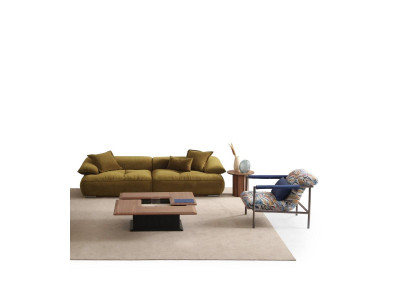 Moderne Wohnzimmer Möbel Stoffsofa Luxus Sessel Holz Couchtisch