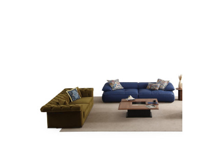 Blau-Grüne Wohnzimmer Garnitur Luxuriöse Couchen Holz Couchtisch