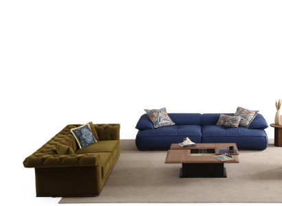 Blau-Grüne Wohnzimmer Garnitur Luxuriöse Couchen Holz Couchtisch