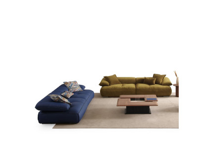 Modernes Wohnzimmer Olivgrünes Stoffsofa Blaues Ledersofa Couchtisch