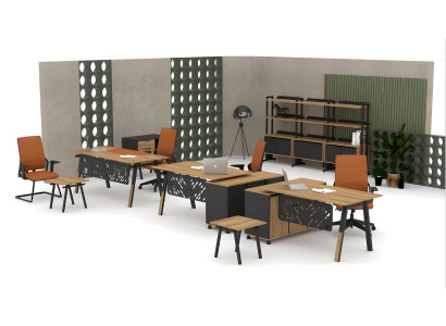 Robuste Braune Bürogarnitur Edler Schreibtisch Sideboard Couchtisch