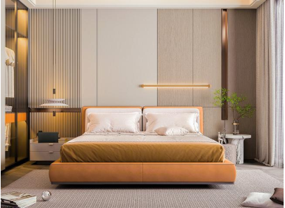 Modernes Oranges Doppelbett Desigenr Schlafzimmer Funktionsbetten