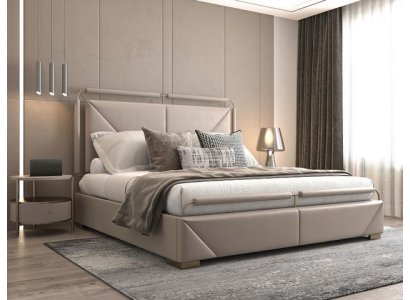 Modernes Beiges Doppelbett Designer Kopfgestell Schlafzimmer Bett