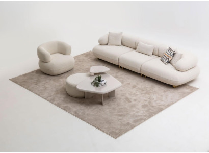 Moderne Wohnzimmer Sitzgarnitur Stoffsofa Couchtisch Sessel Tisch