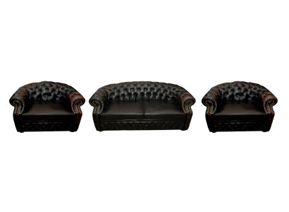 Dunkelbraune Chesterfield Couchgarnitur Ledersofa 2x Sessel