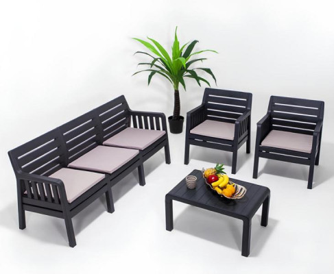 Gartenmöbelset  3-Sitzer-Sofa, zwei Sessel und Couchtisch 4 Teile