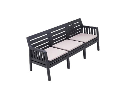 Garten-Schwarzes 3-Sitzer-Sofa mit Kissen Robustes Sofa Gartenmöbel
