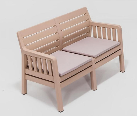 Gartenmöbel-Set beige 2-Sitzer-Sofa zwei Sessel Couchtisch 4 Teile