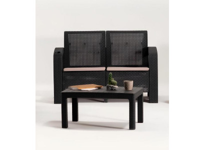 Modernes 2-teiliges schwarzes Gartenmöbel-Set mit Sofa und Tisch