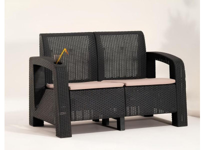 Moderner schwarzer 2-Sitzer Gartensofa mit Kissen,Gartenmöbel