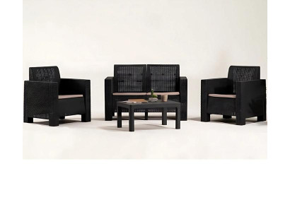 Gartenmöbelset schwarz 2-Sitzer-Sofa  zwei Sessel Couchtisch Set - 4 tlg.