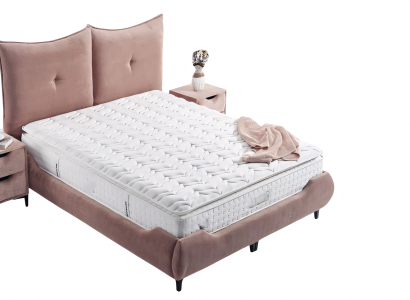 Schlankes Bett mit hochwertiger Polsterung in Rosa und bequemem Kopfteil