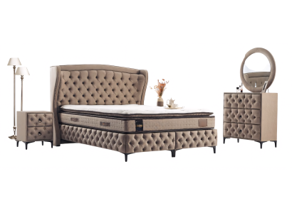 Luxusbett mit schlichtem Design gesteppter Oberfläche und niedrigem Rahmen