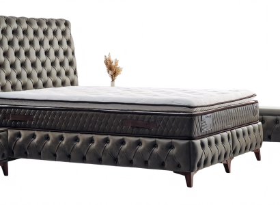 Exquisites Bett im Capitonné-Design mit praktischem Nachttisch im Set