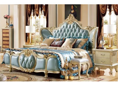 Luxuriöses Bett 180x200 cm Polsterbett Kunstleder Doppelbett Blau