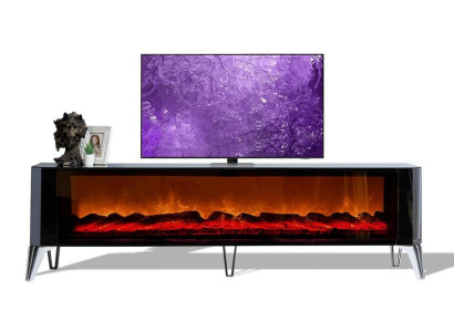 Stilvoller Grauer TV-Sideboard Luxuriöse Wohnzimmer TV-Möbel Kamin