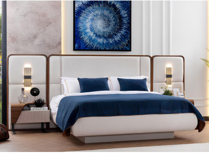 Weißes Schlafzimmer-Set Designer Doppelbett Robuste 2x Nachttische