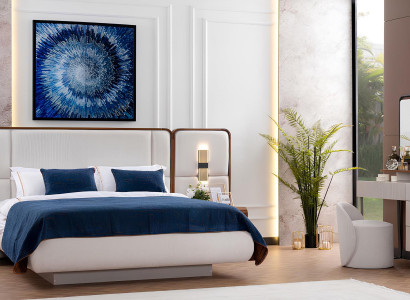 Weiße Schlafzimmer Garnitur Edles Textilbett Schminktisch Hocker