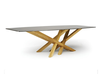 Stilvoller Grauner Esstisch Moderne Glasplatte Eichenholzgestell