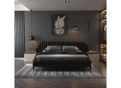 Modernes Schwarzes Lederbett Designer Hotel Doppelbetten Holzgestell