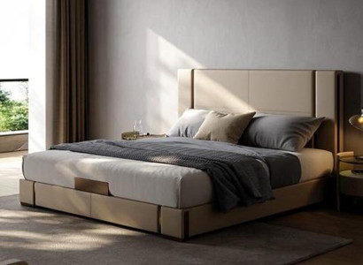 Exklusives Beiges Doppelbett Designer Kopfteil Hochwertiges Bett