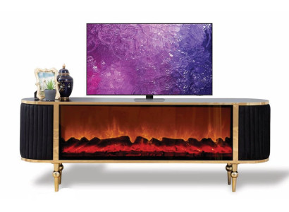 Schwarzer TV-Lowboard Designer Kamin Ausführung Moderne Luxus Möbel