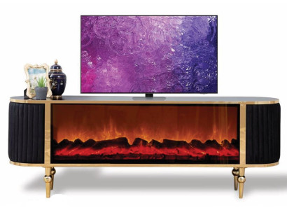 Schwarzer TV-Lowboard Designer Kamin Ausführung Moderne Luxus Möbel