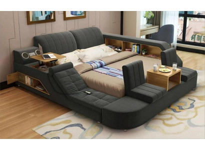 Modernes Graues Multifunktionsbett Textil Doppelbett USB-Anschluß