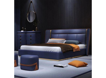 Dunkelblaues Doppelbett Designer Hotelbetten Stilvolles Polsterbett