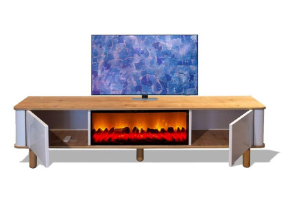 Eleganter Weißer TV-Schrank Designer Holzfüße TV-Kamin-Lowboard