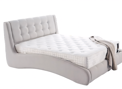 Modernes Bett mit geschwungenem Rahmen und stilvollem gestepptem Kopfteil